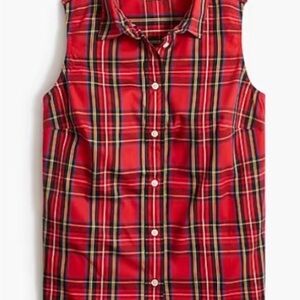 J. Crew Red Plaid Sleeveless Button-Front Top